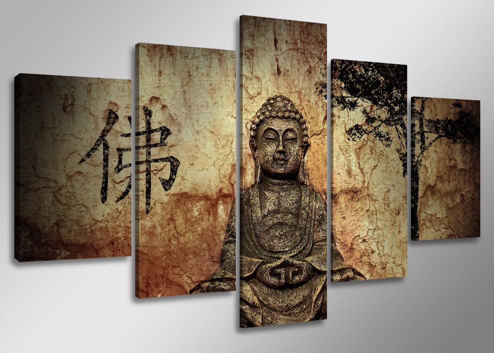 Bild 5 tlg Buddha braun Leinwand gerahmt 160x80cm XXL Bilder Nr 5502>  Visario - Afbeelding 1 van 1