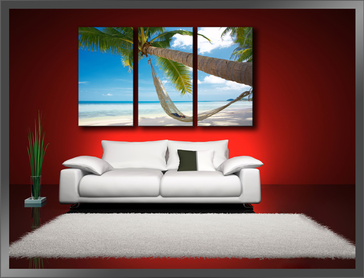 Runa art Tableau Décoration Murale Palmiers au Coucher du Soleil 200x80