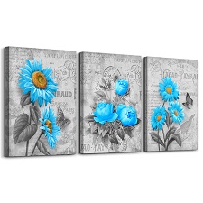 Leinwand Bild fert gerahmt blaue Blumen 120 x 80 cm 4406