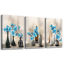 Leinwand Bild fert gerahmt Vasen blaue Blumen 120 x 80 cm 4410